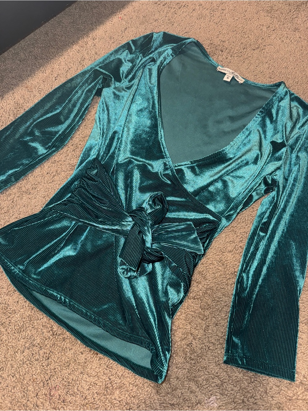 Express Emerald Teal Velvet Wrap Top
